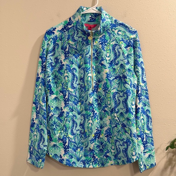 Lilly Pulitzer NWT Small Sea Glass Aqua Seeing Double UPF 50+ Skipper Popover